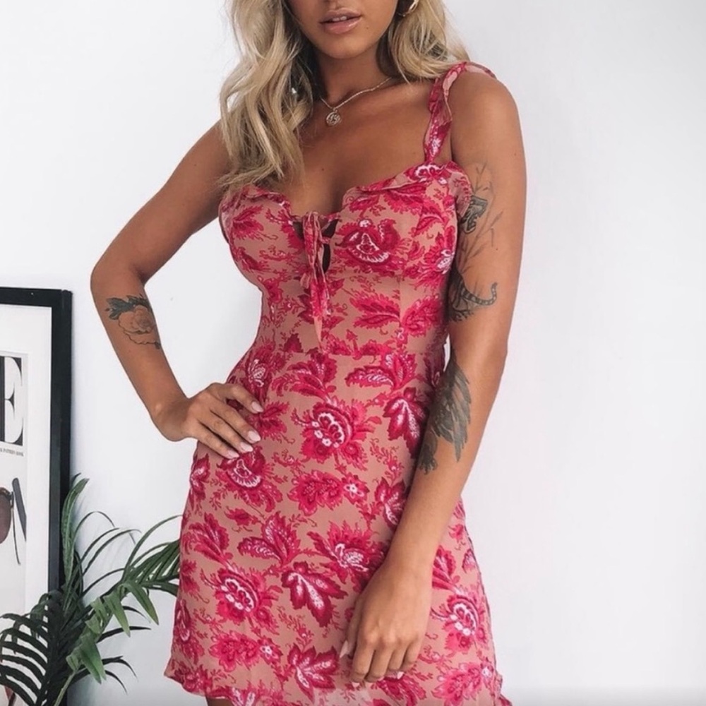 White Fox Boutique Pink and Tan Floral Dress